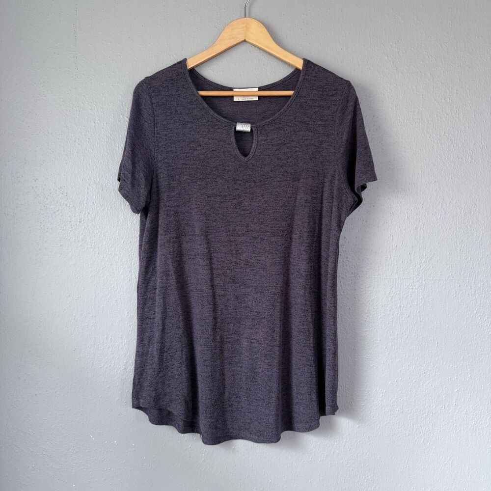 Bobbie Brooks Women’s Shirt Blouse Top Gray Knit Loose Size L  Short Sleeve
